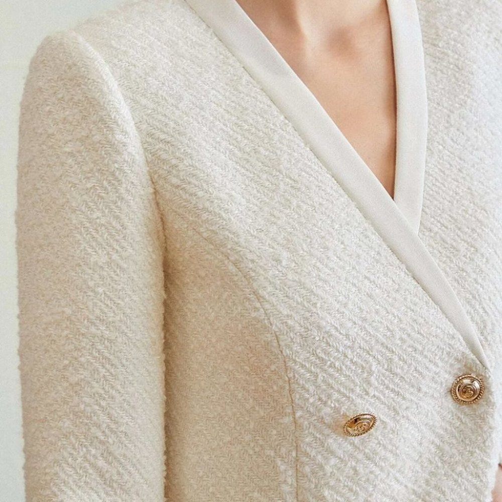 BEIGE PREMIUM WOOL-MIX TWEED FITTED DRESS - Picture 3 of 5